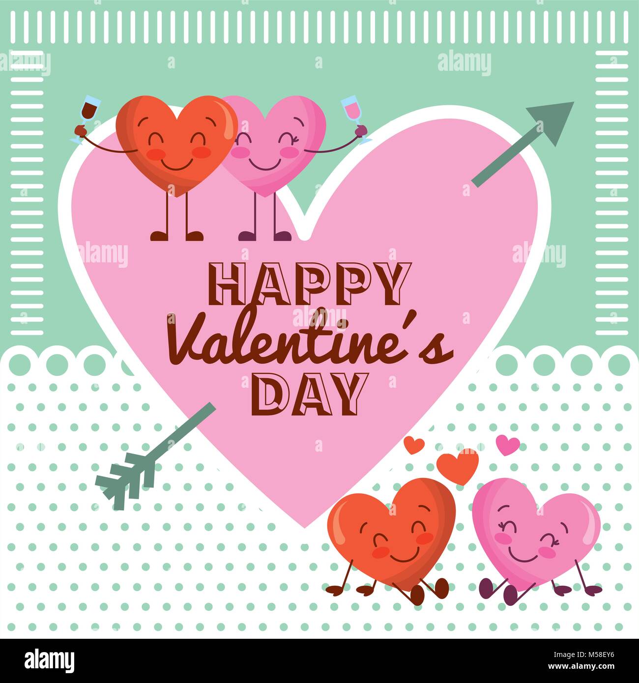 Happy Valentines Tag Rosa Herzen Und Cartoon Paar Herzen Stock Vektorgrafik Alamy