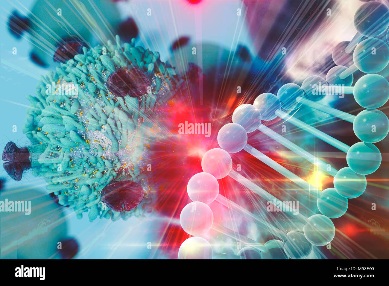 Die Gentherapie zur Behandlung von Krebs Konzept der Krebstherapie mit T-Zell- und DNA Stockfoto