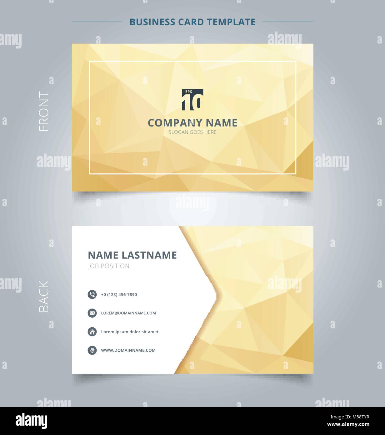 Creative Business Card und Name Karte Vorlage abstract Gelb und Gold geometrischen Hintergrund mit Beleuchtung. Konzept und Design Vektor Grafik Stock Vektor