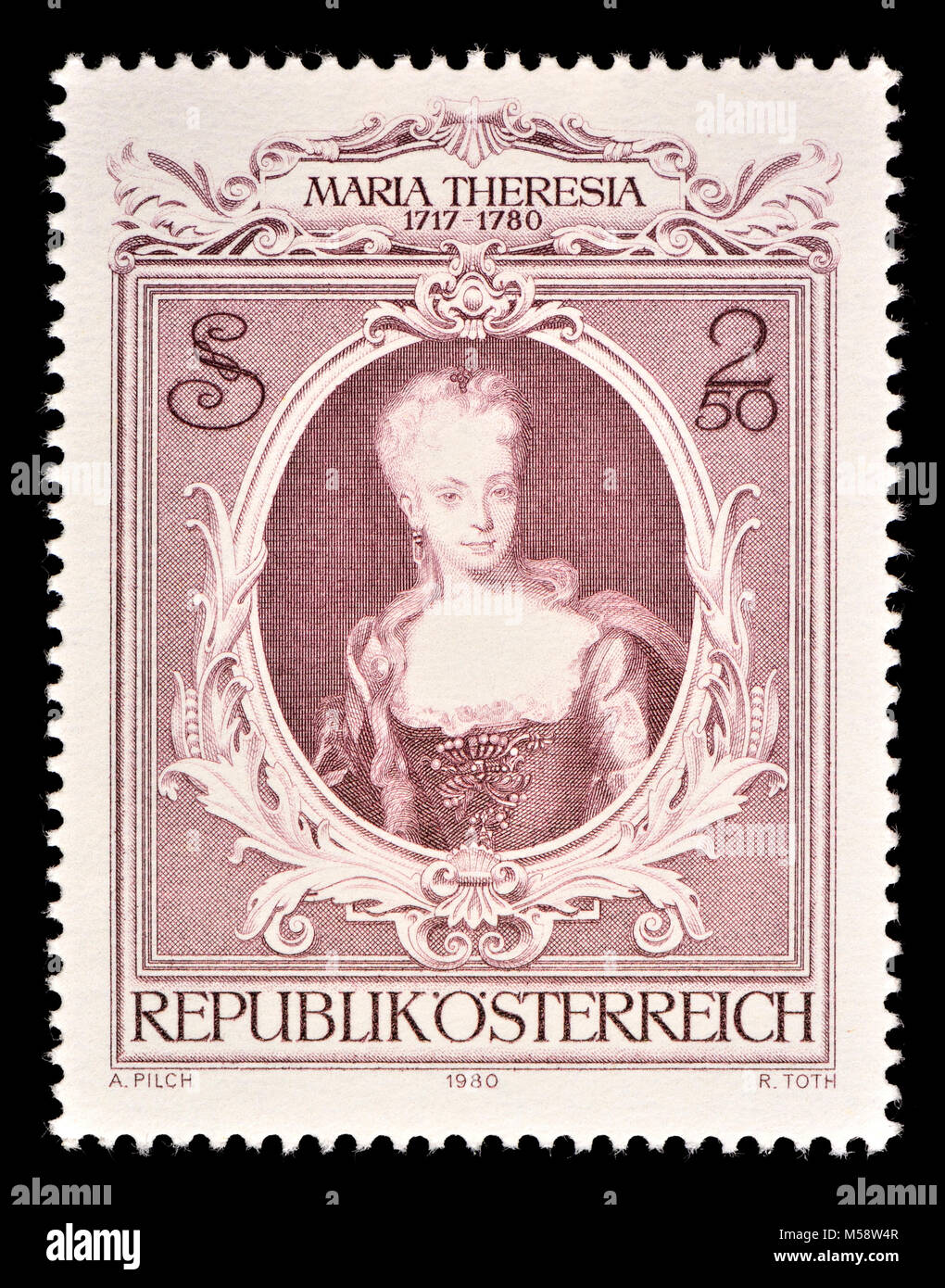 Österreichische Briefmarke (1980): Maria Theresia (Maria Theresia Walburga Amalia Christina: 1717 - 1780) die einzige weibliche Herrscher der Habsburgischen Herrschaften Stockfoto