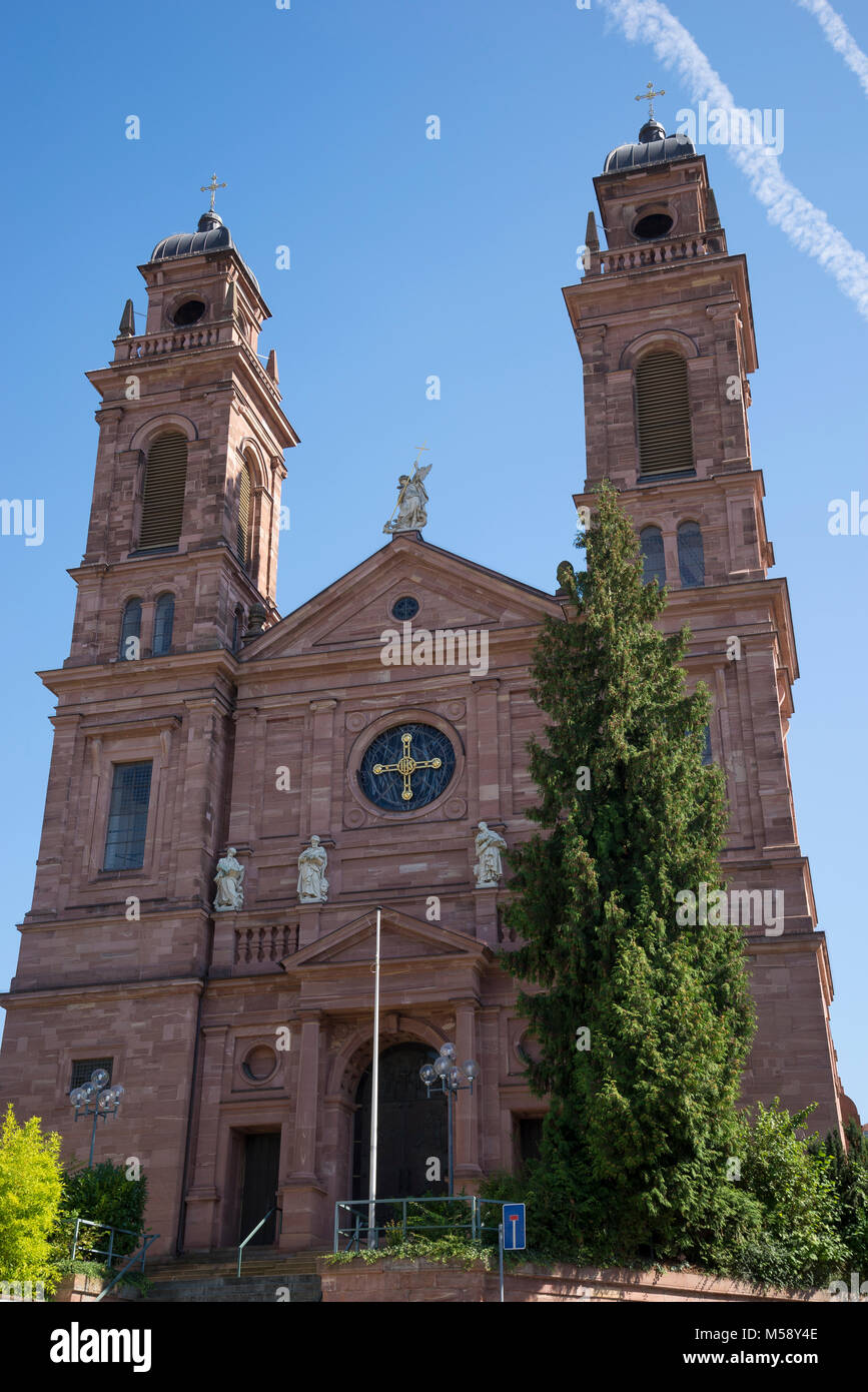 St. Johannes Nepomuk Kirche, Eberbach, Neckar, Baden-Württemberg, Deutschland Stockfoto