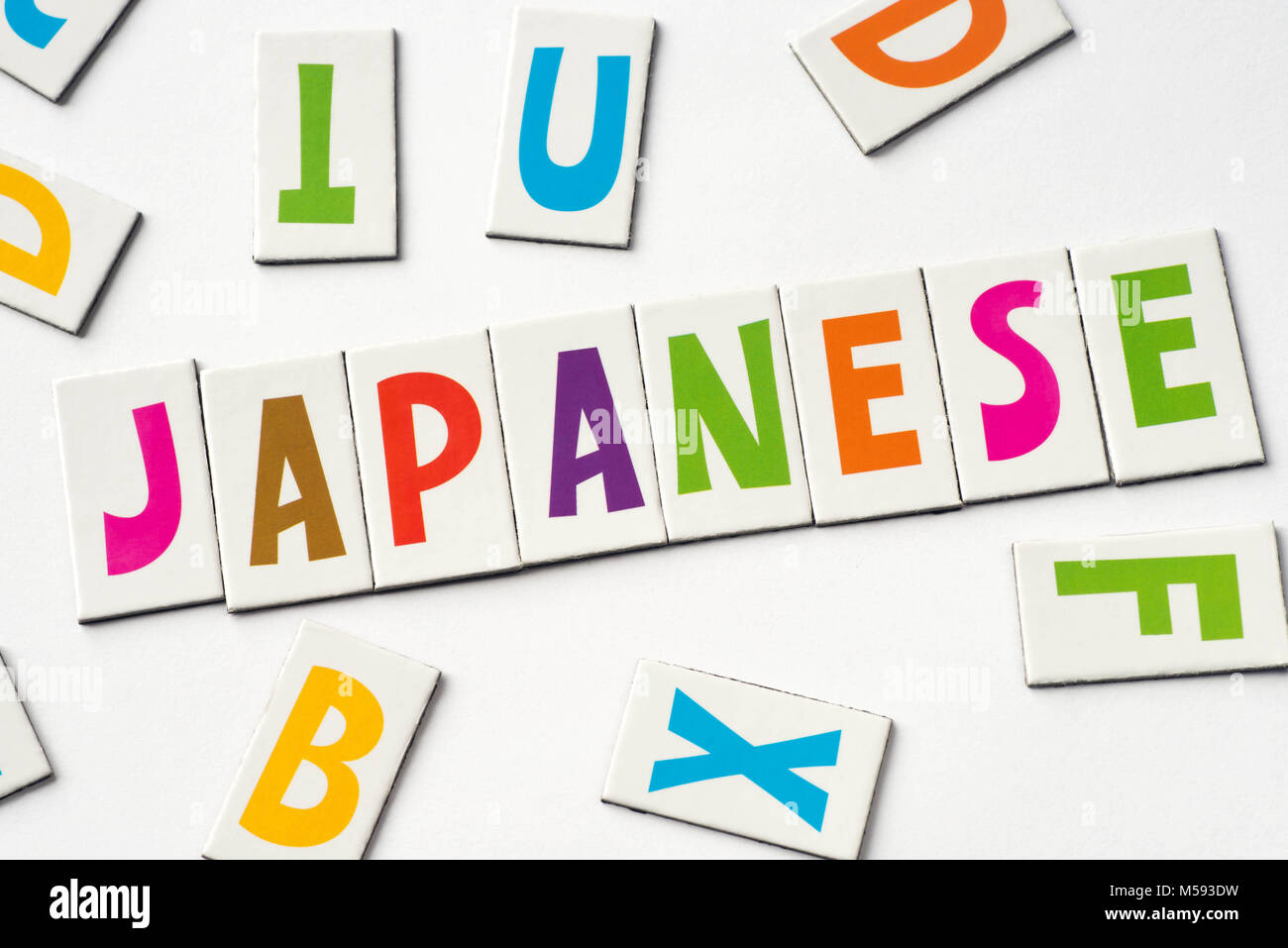 Wort kalmückischen aus bunte Buchstaben auf weißem Hintergrund Stockfoto