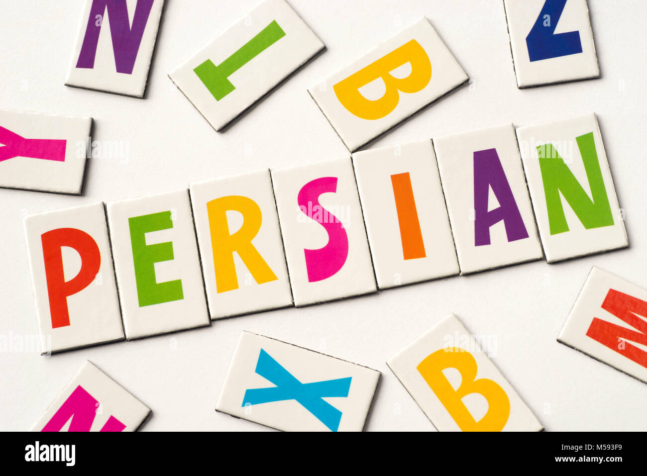 Wort persischen aus bunte Buchstaben auf weißem Hintergrund Stockfoto