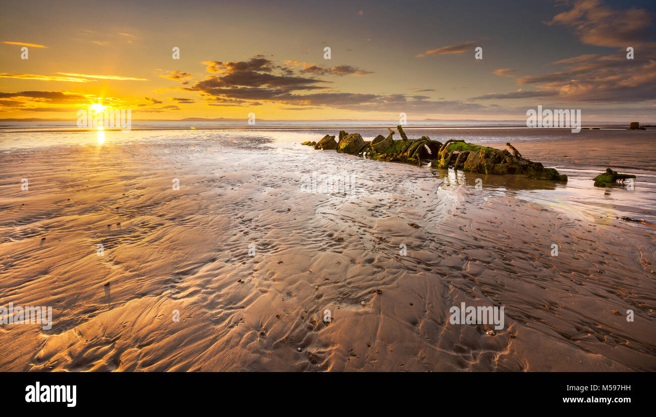 X Craft U-Boot Sunset, Aberlady Bay, Schottland Stockfoto