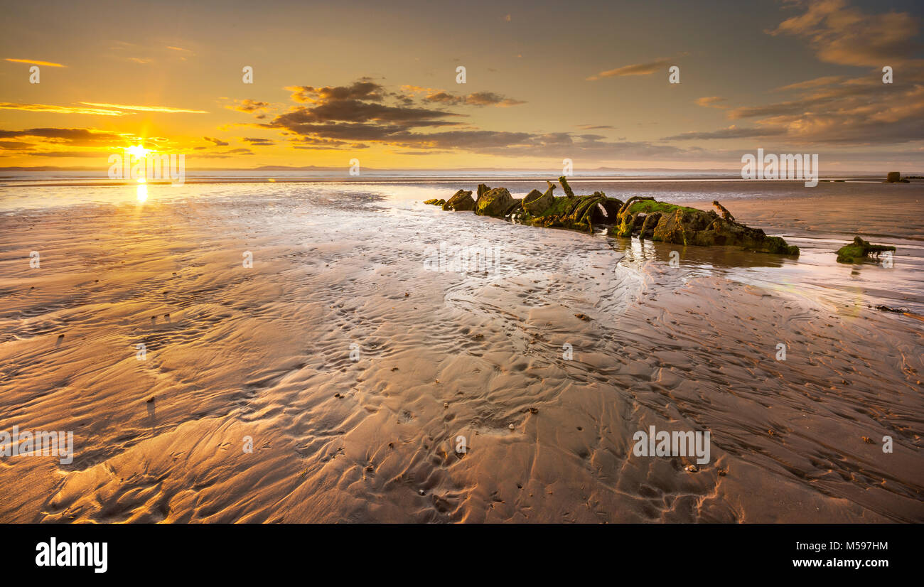 X Craft U-Boot Sunset, Aberlady Bay, Schottland Stockfoto