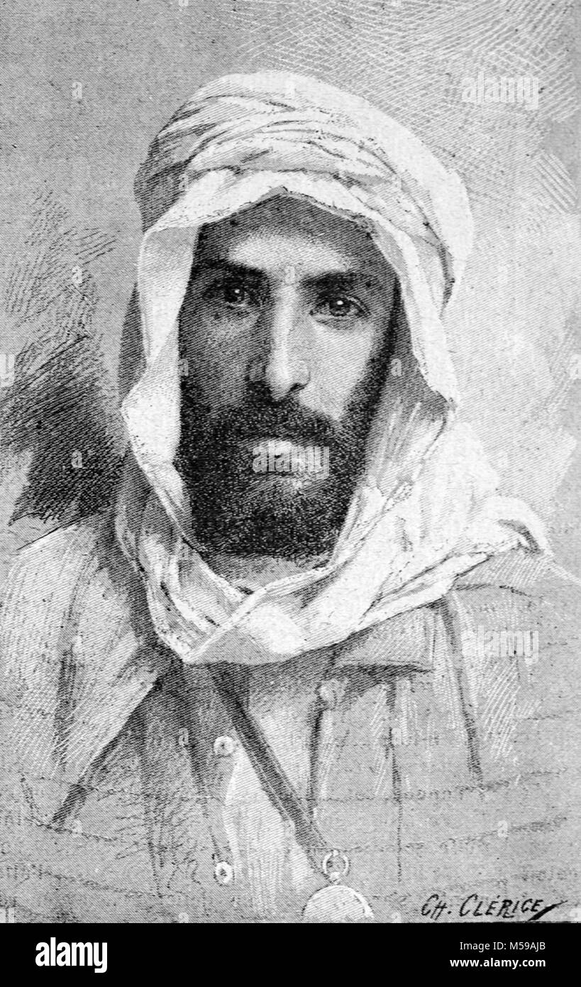 Portrait von Pierre Savorgnan de Brazza, alias Pietro Di Paola Savorgnan Brazza (1852-1905) 'Grenzüb ergreifend e Explorer von Afrika. Die Hauptstadt der Republik Kongo, Brazzaville, ist nach ihm benannt. (Gravur, 1889) Stockfoto