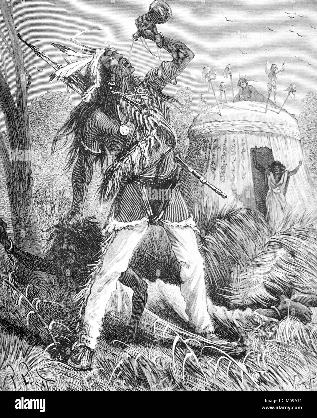 Comanche oder Sioux Indianer und Native American Hütte, Vereinigte Staaten von Amerika (Gravur, 1889) Stockfoto