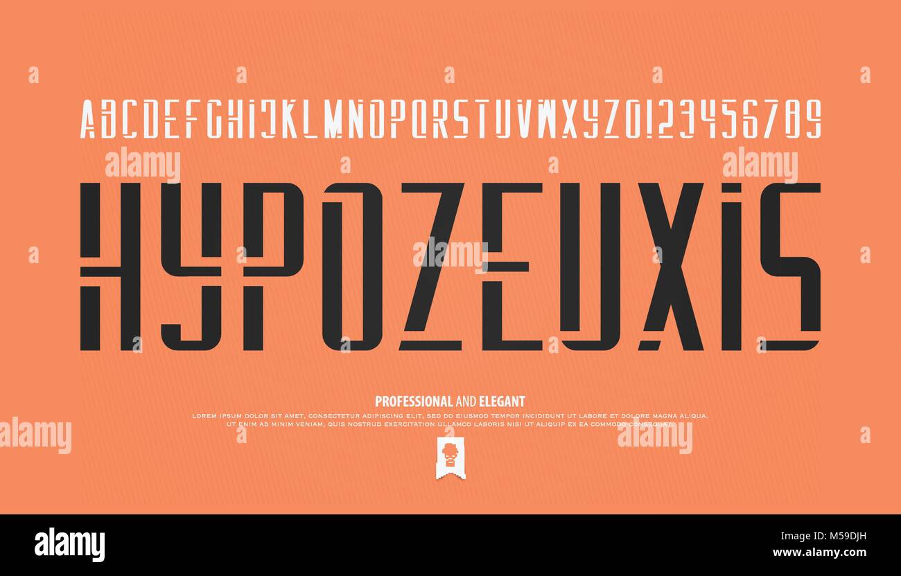 Schablone Alphabet Buchstaben und Zahlen. Vektor, geometrische Schriftart. regelmäßige Schriftentwurf. Moderne, stilvolle typesetting Stock Vektor