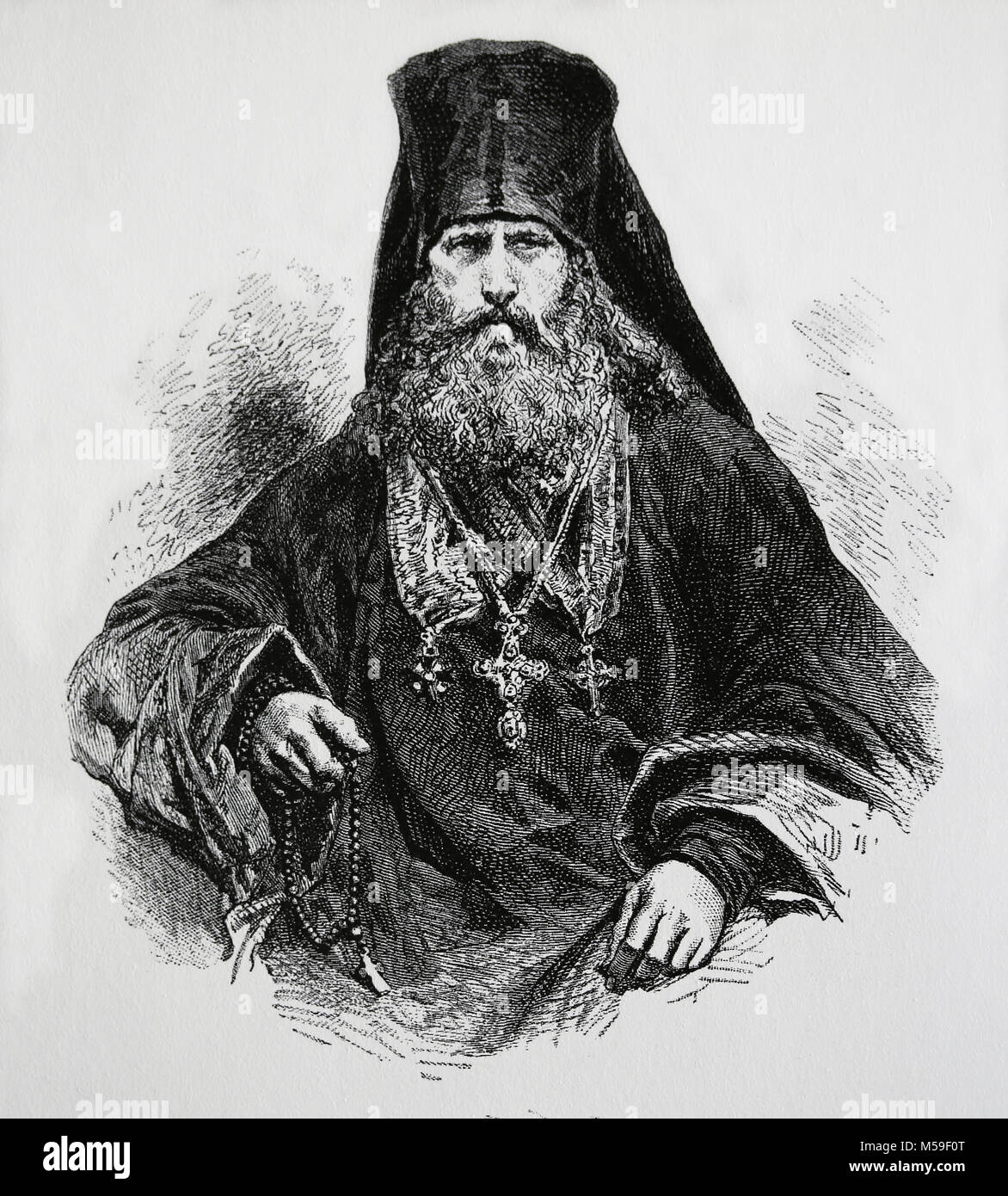 Russisch-orthodoxe Kleriker. 1870. Gravur. Stockfoto