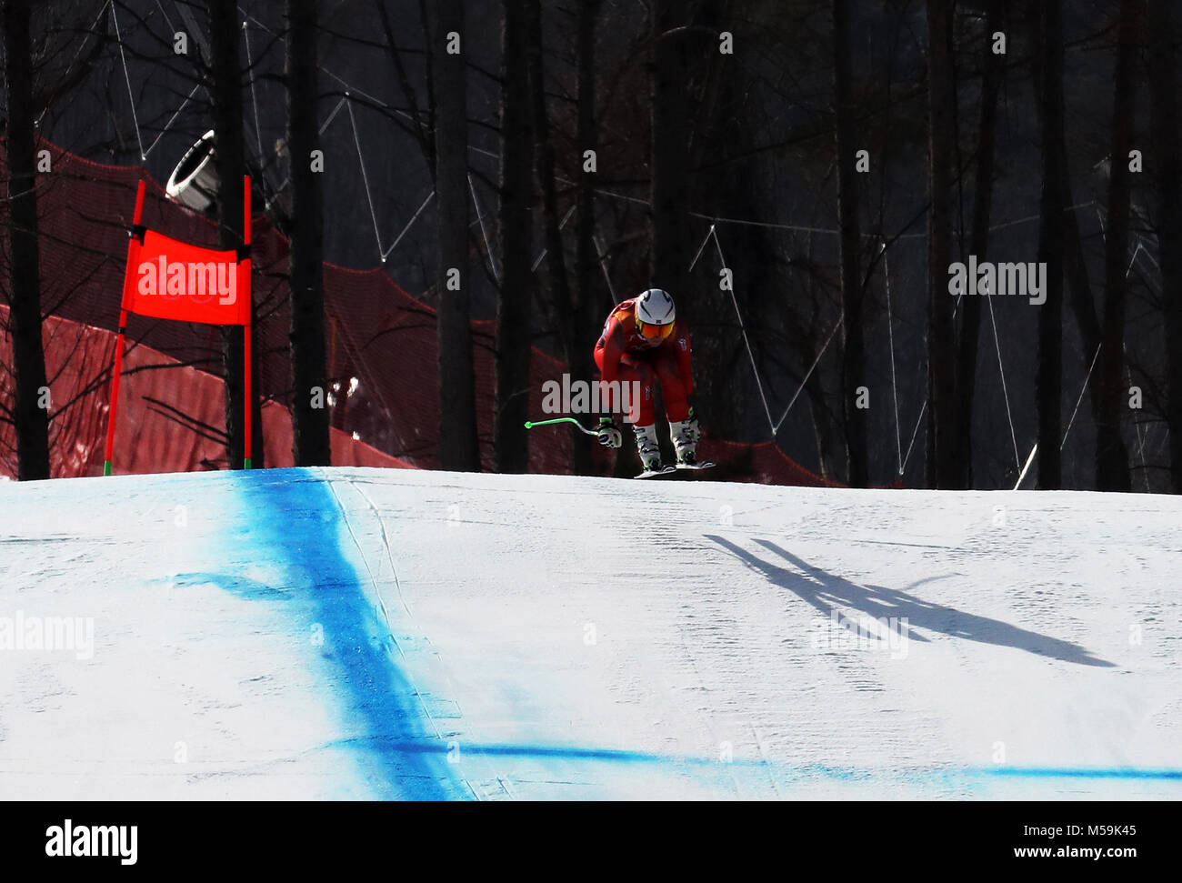 Pyeongchang, Südkorea. 21 Feb, 2018. Ragnhild Mowinckel Norwegen konkurriert während der Damen Abfahrt des alpinen Skisports am 2018 PyeongChang Winter-olympischen Spiele, an Jeongseon Alpine Center, in PyeongChang, Südkorea, am 13.02.21., 2018. Ragnhild Mowinckel gewann die Silbermedaille in einer Zeit von 1:39.31. Credit: Li Gang/Xinhua/Alamy leben Nachrichten Stockfoto