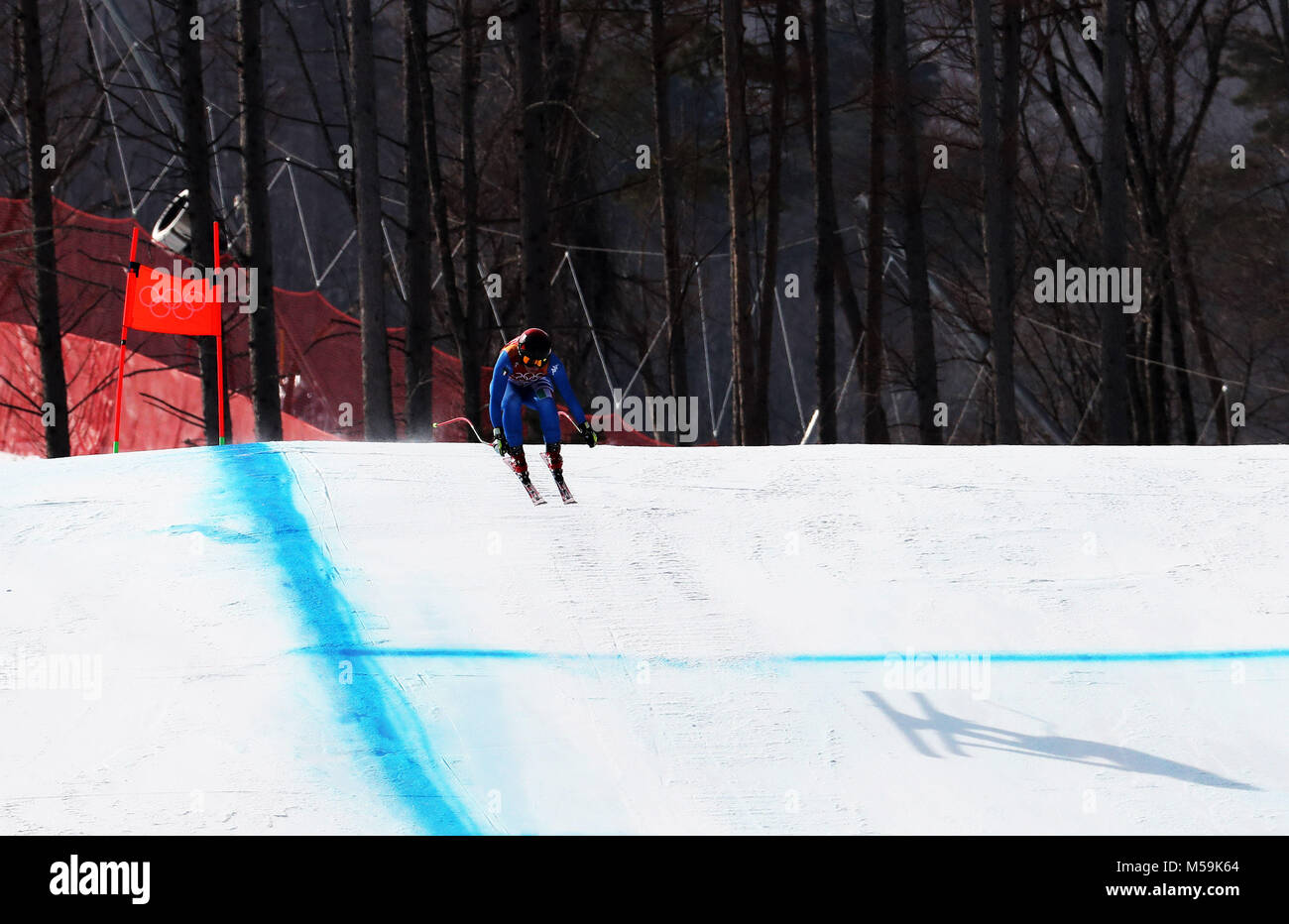 Pyeongchang, Südkorea. 21 Feb, 2018. Sofia Goggia Italiens konkurriert während der Damen Abfahrt des alpinen Skisports am 2018 PyeongChang Winter-olympischen Spiele, an Jeongseon Alpine Center, in PyeongChang, Südkorea, am 13.02.21., 2018. Sofia Goggia gewann die Goldmedaille in einer Zeit von 1:39.22. Credit: Li Gang/Xinhua/Alamy leben Nachrichten Stockfoto