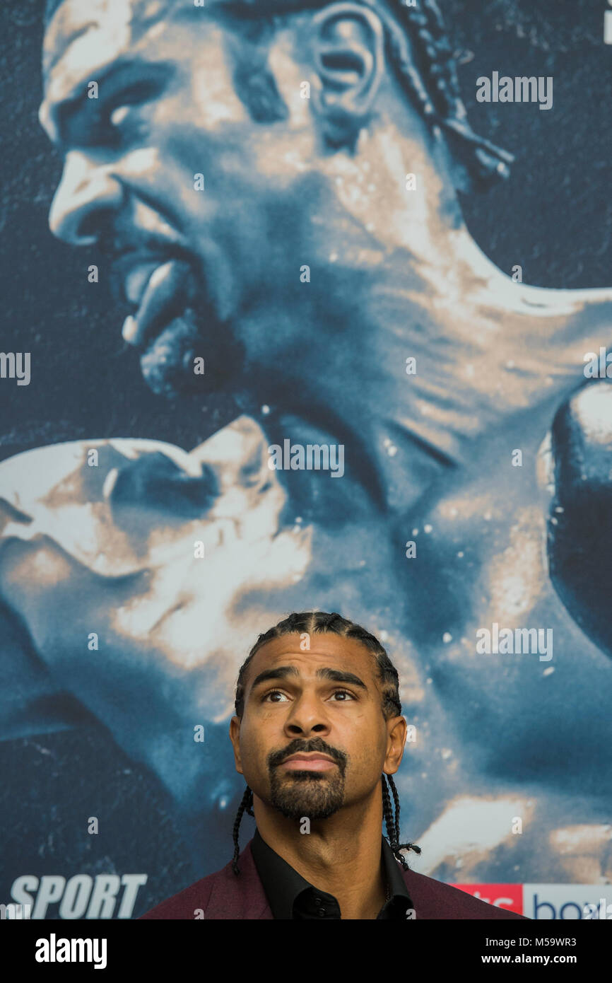 London, Großbritannien. 21. Februar, 2018. Tony Bellew und David Haye (dargestellt) treffen auf einer Pressekonferenz im Park Plaza Westminster Bridge. Organisiert von matchroom Boxen und Hayemaker Ringstar vor der neu geplanten rematch zwischen die Boxer in der O2 in London am 5. Mai. London, 21. Februar 2018. Credit: Guy Bell/Alamy leben Nachrichten Stockfoto