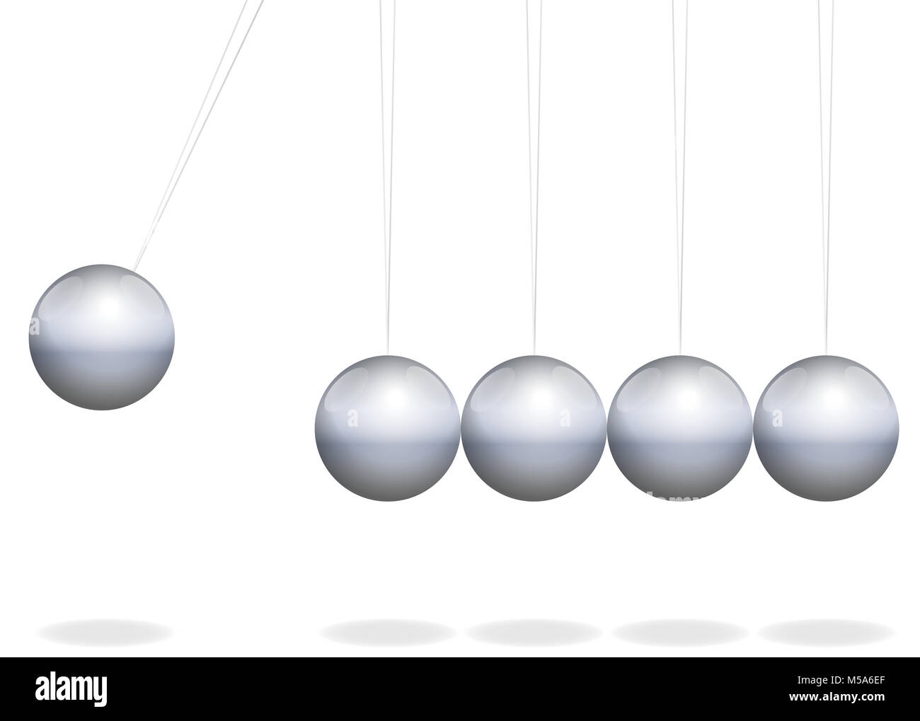 Newtons Wiege. Physikalisches Spielzeug mit metallkugeln als Pendel - Abbildung auf weißen Hintergrund. Stockfoto