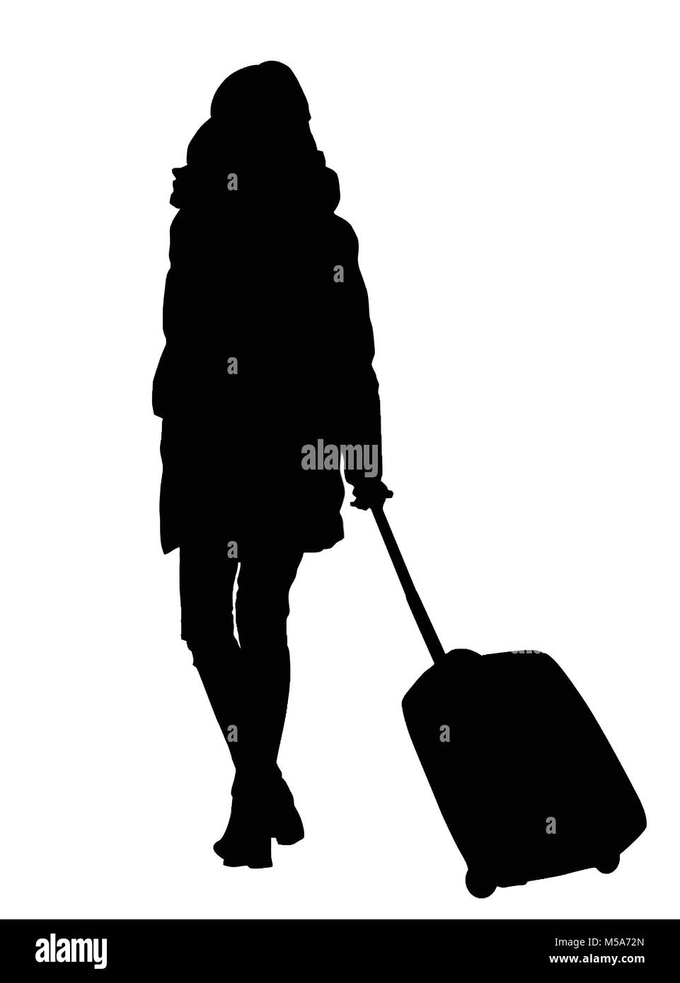 Frau Silhouette mit Trolley auf weißem Hintergrund, Vector Illustration Stock Vektor