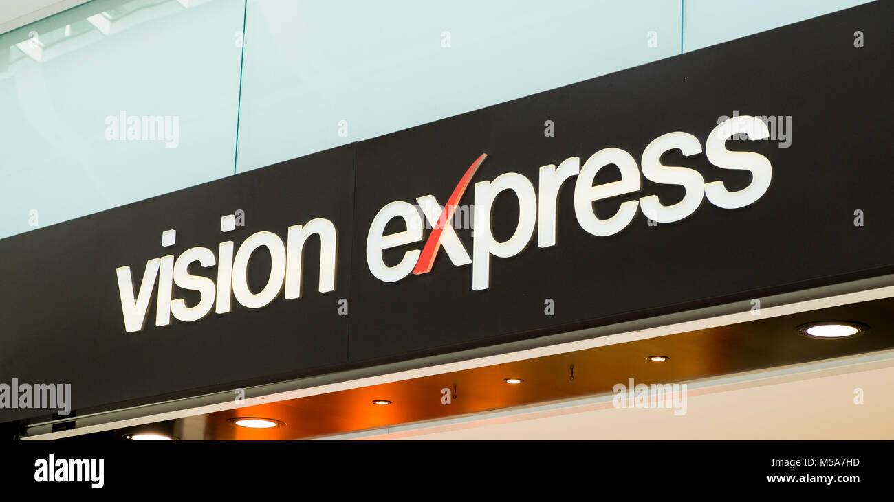 Vision Express Augenoptiker Zeichen logo, Großbritannien Stockfoto