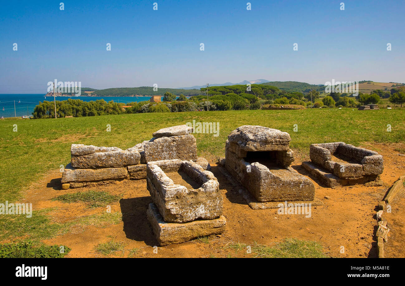 Italien, Toskana, Baratti Archeologica etruskischen Park, Archäologie, Grab Nekropole San Cerbone Stockfoto