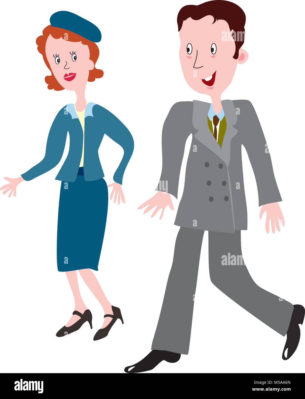 Cartoon Paar in die modische Kleidung der 40er Jahre Stock Vektor