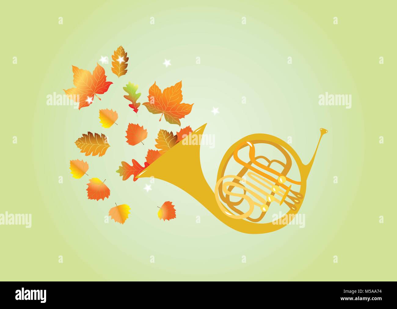 Ein Horn blasen, die Blätter im Herbst Stock Vektor