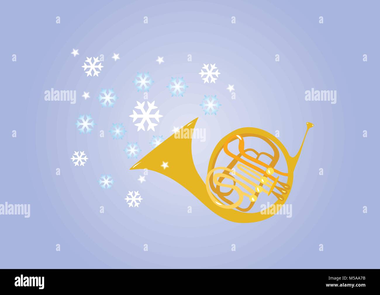 Ein Horn bläst winter Schneeflocken in die frische kalte Luft Stock Vektor
