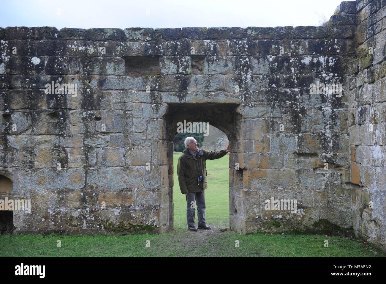 Mount Grace Priory in schneeglöckchen Jahreszeit. Stockfoto