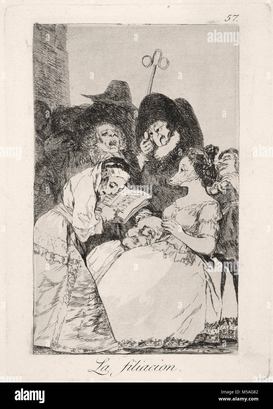 Francisco de Goya - Los Caprichos - Nr. 57 - La filiacion Stockfoto
