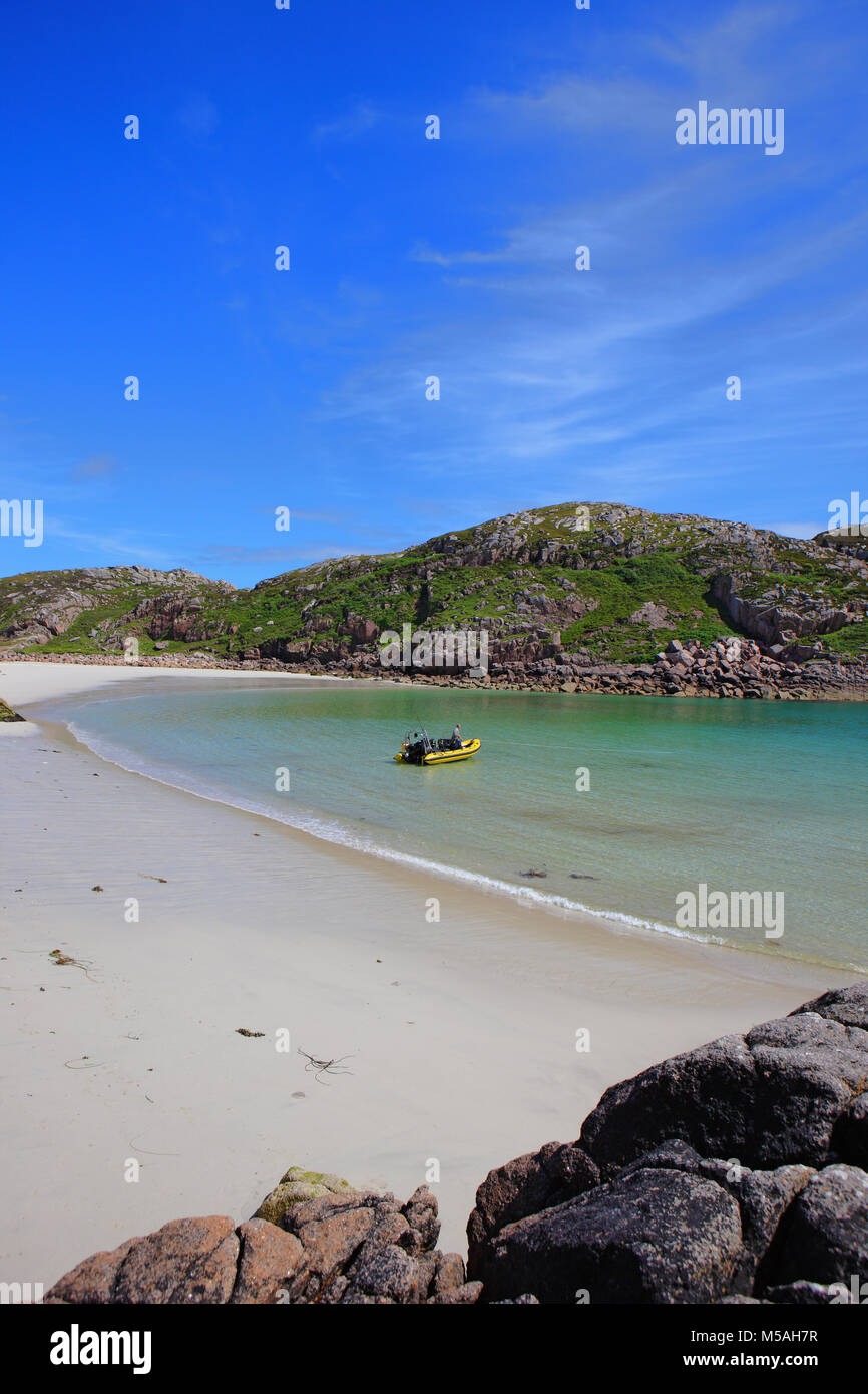 Balfour's Bay auch bekannt als traigh Gheal ein wunderschöner Sandstrand auf der Südseite der Erraid aus die Isle of Mull, Innere Hebriden von Schottland Stockfoto
