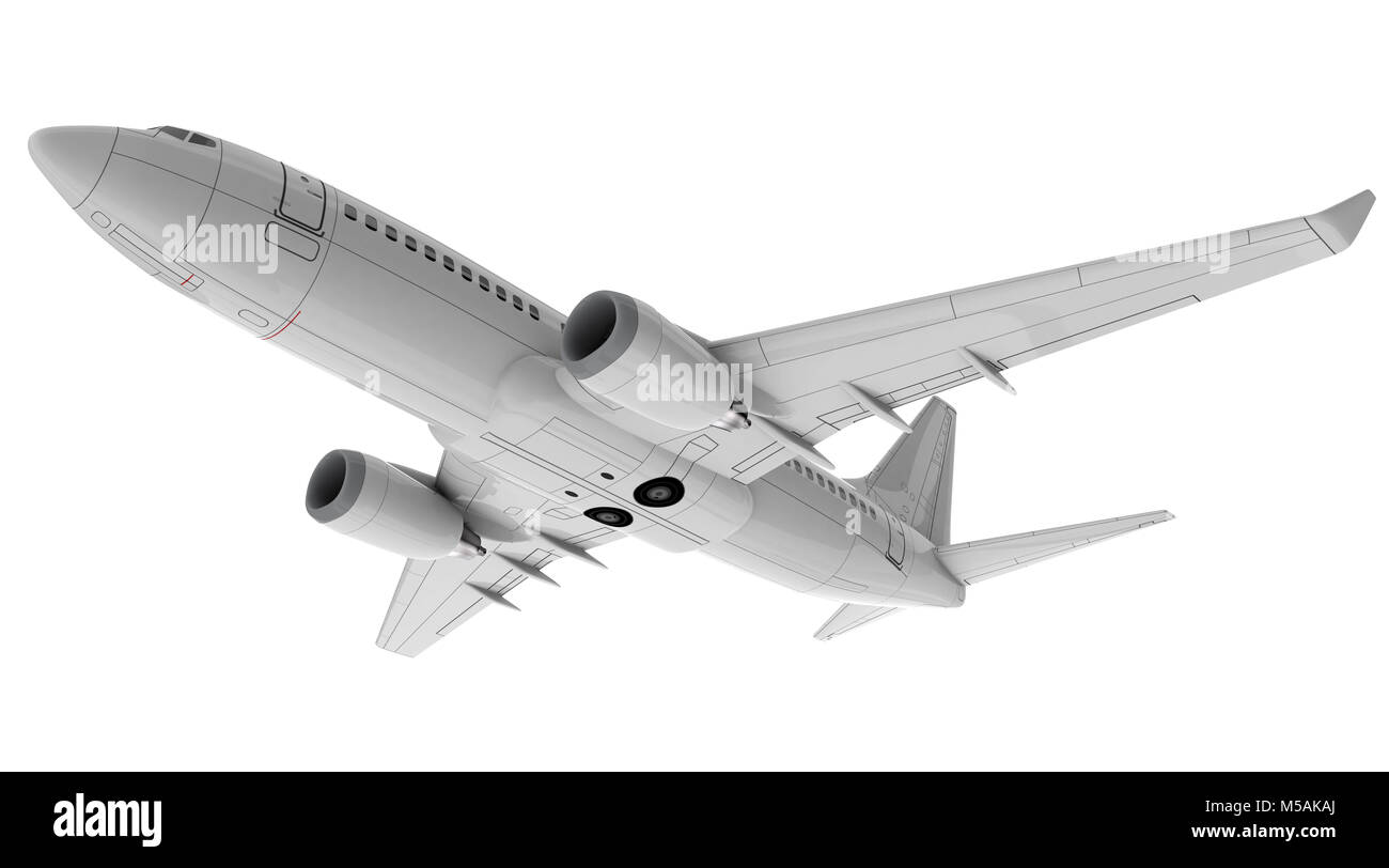 Kommerzielle Flugzeug. 3D-Render. Ansicht von unten - Seitenansicht Stockfoto