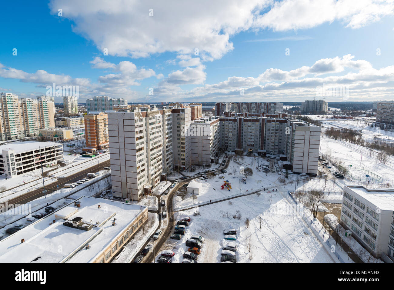 Winter Stadt Landschaft in Zelenograd in Moskau, Russland Stockfoto
