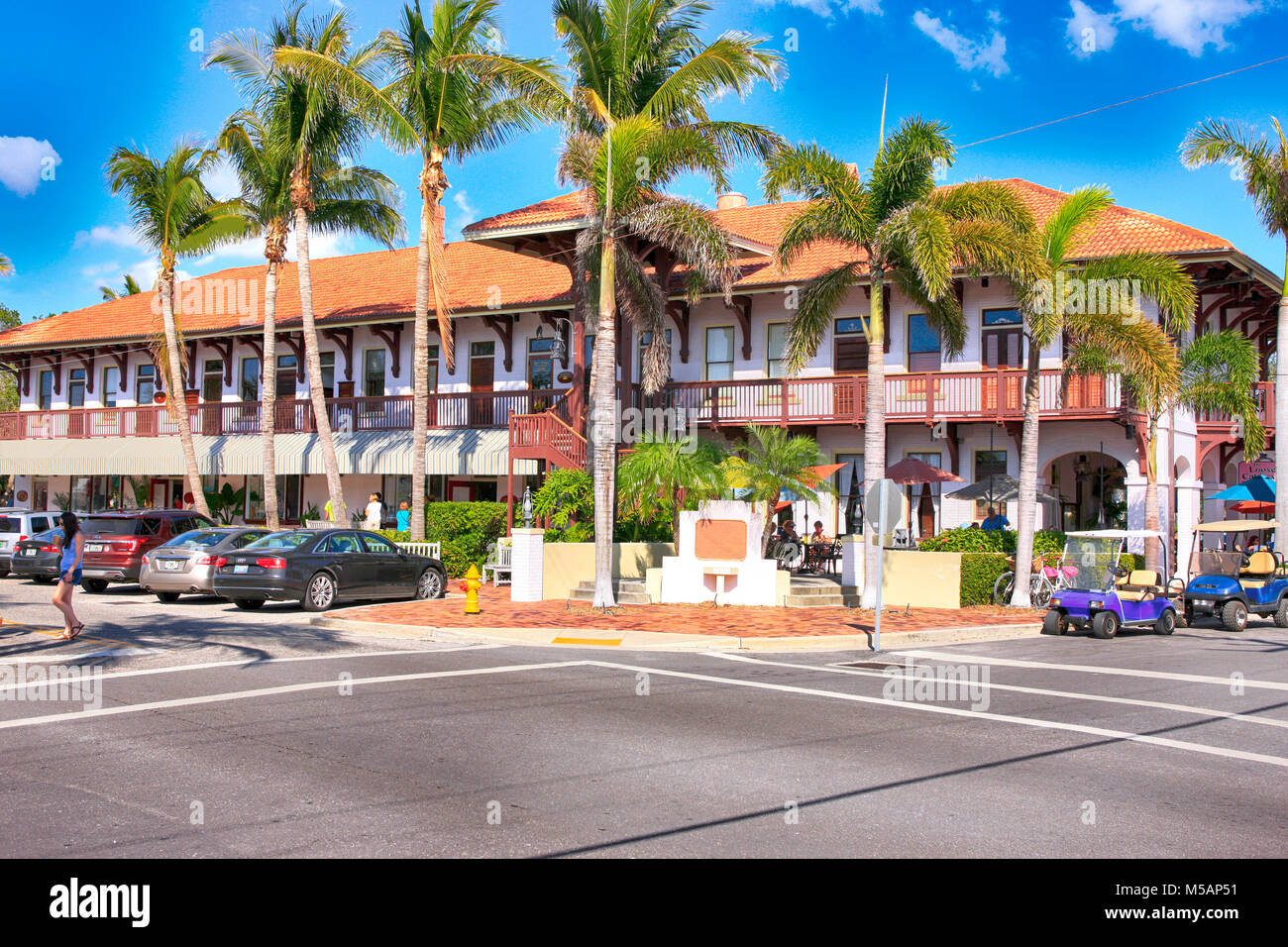Der ehemalige Bahnhof jetzt Gehäuse lose Caboose Restaurant und Gästezimmer in Boca Grande FL, USA Stockfoto