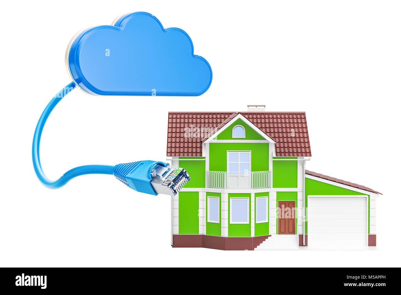 Haus mit computer Cloud. 3D-Rendering auf weißem Hintergrund Stockfoto