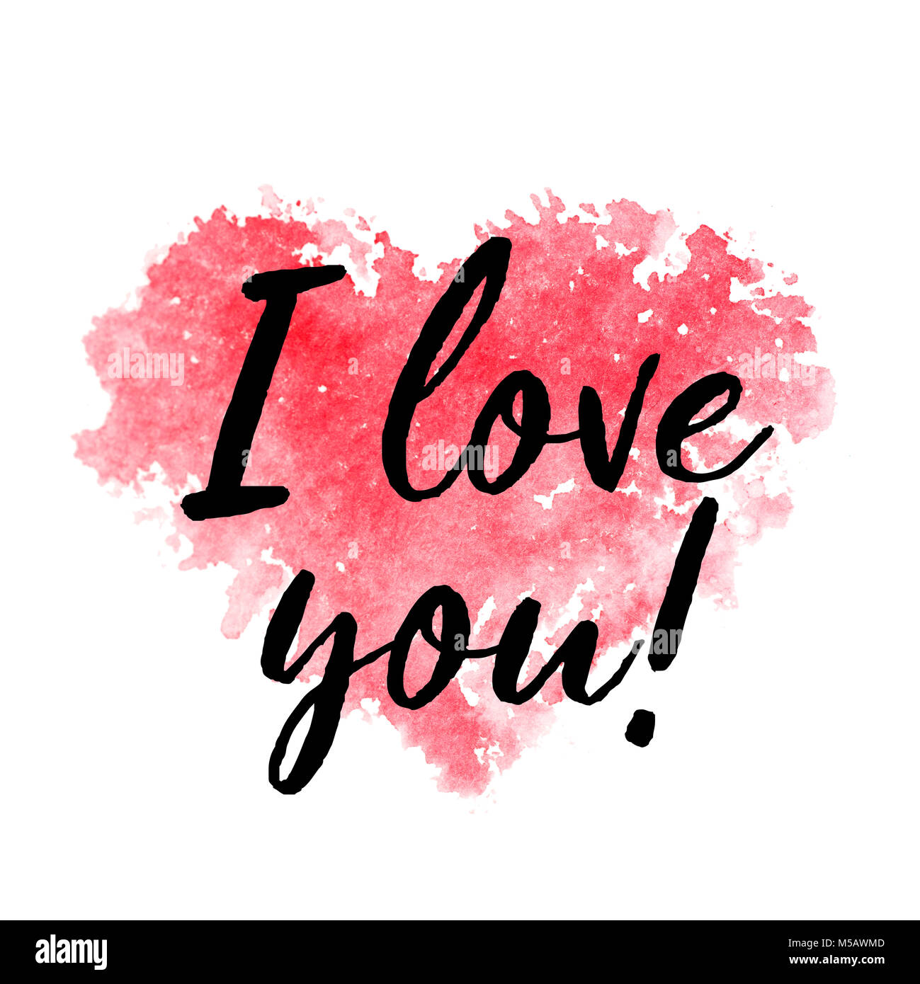 Red Aquarell Herz und Text ich Sie auf einem weißen Hintergrund. Für den Druck auf einer Postkarte, T-Shirt, Tasse, usw. Stockfoto