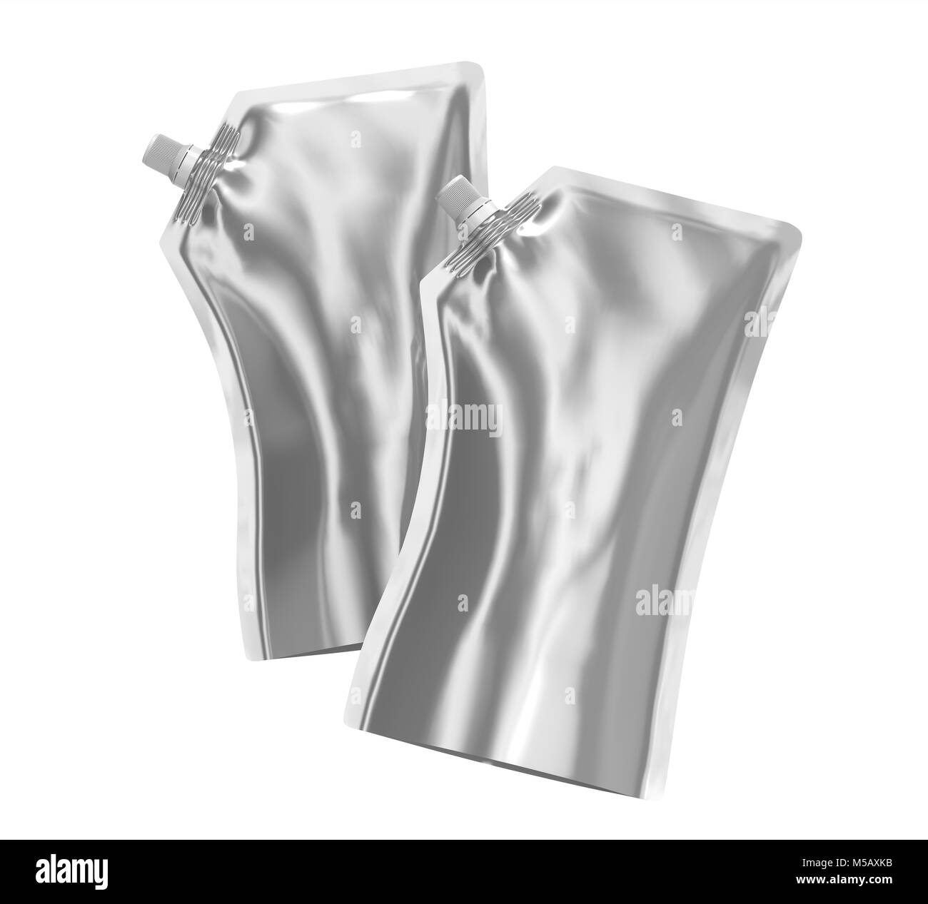 Waschmittel refill Paket, 3d-render Silber stand-up Tasche Tasche mockup mit Kappe, die in der Luft schweben eingestellt Stockfoto