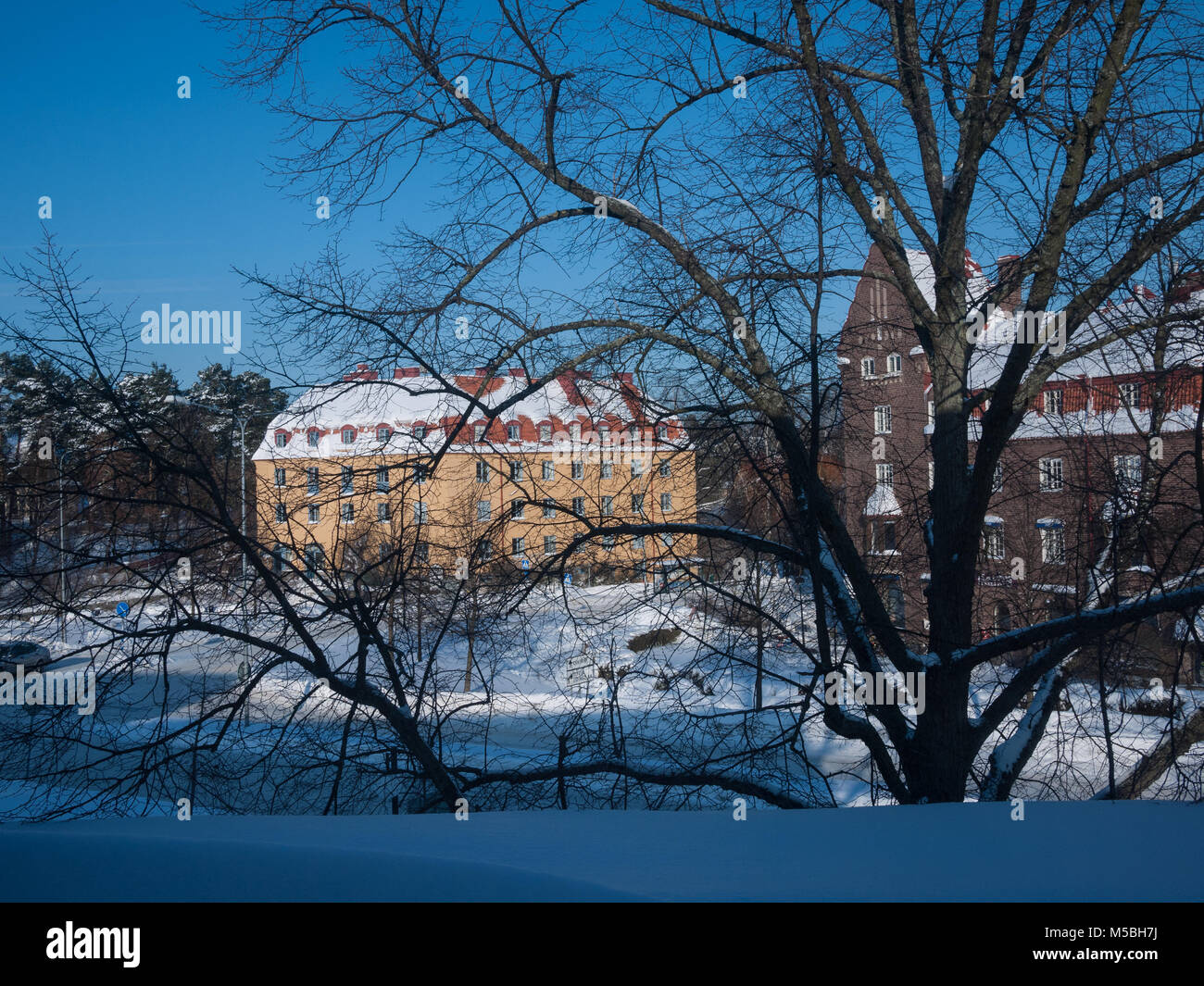 Stadtzentrum von Lidingö im Winter, Lidingö (Schweden) Stockfoto