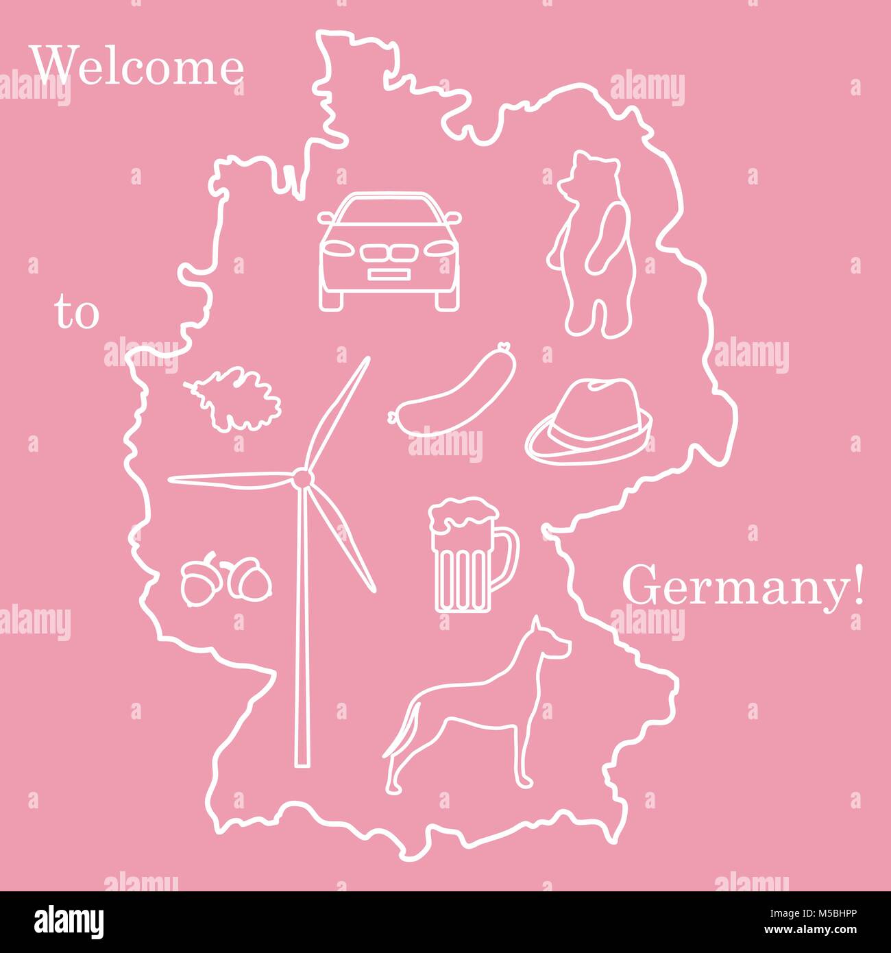 Vector Illustration mit verschiedenen Symbolen in Deutschland. Reisen und Freizeit. Design für Banner, Poster oder Drucken. Stock Vektor