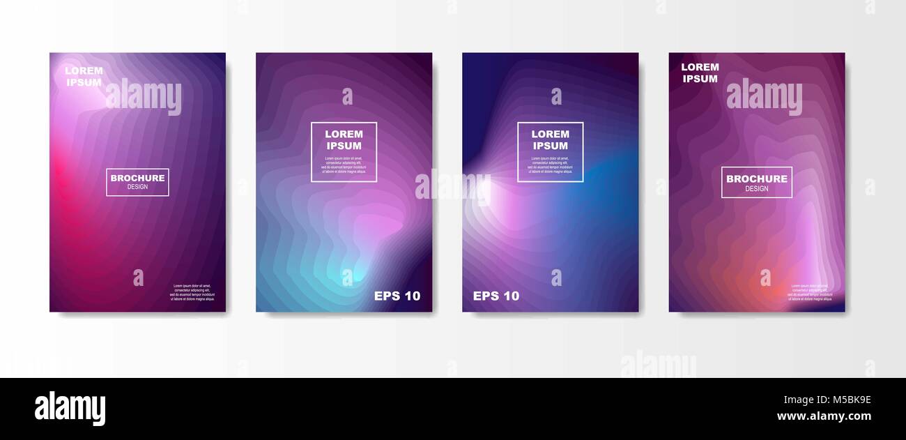 Minimale Flüssigkeit Cover Design gesetzt. Zukunft Plakat Vorlagen mit fließenden Formen Komposition mit geometrischen Halftone bunten Farbverlauf Textur. Vector Illustration Stock Vektor