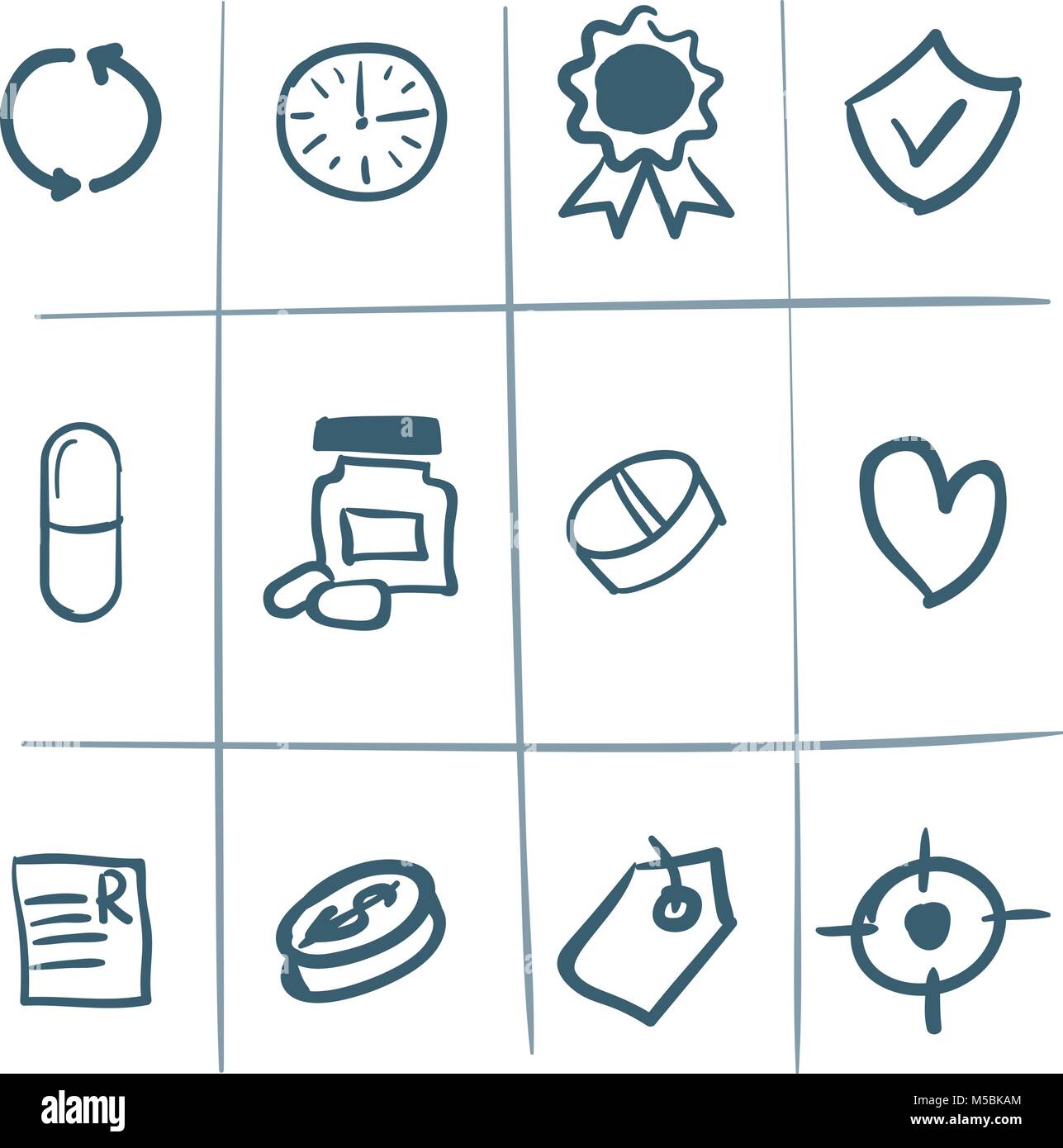 Hand gezeichnet skizziert Vektor medizinische Symbole oder doodles Stock Vektor