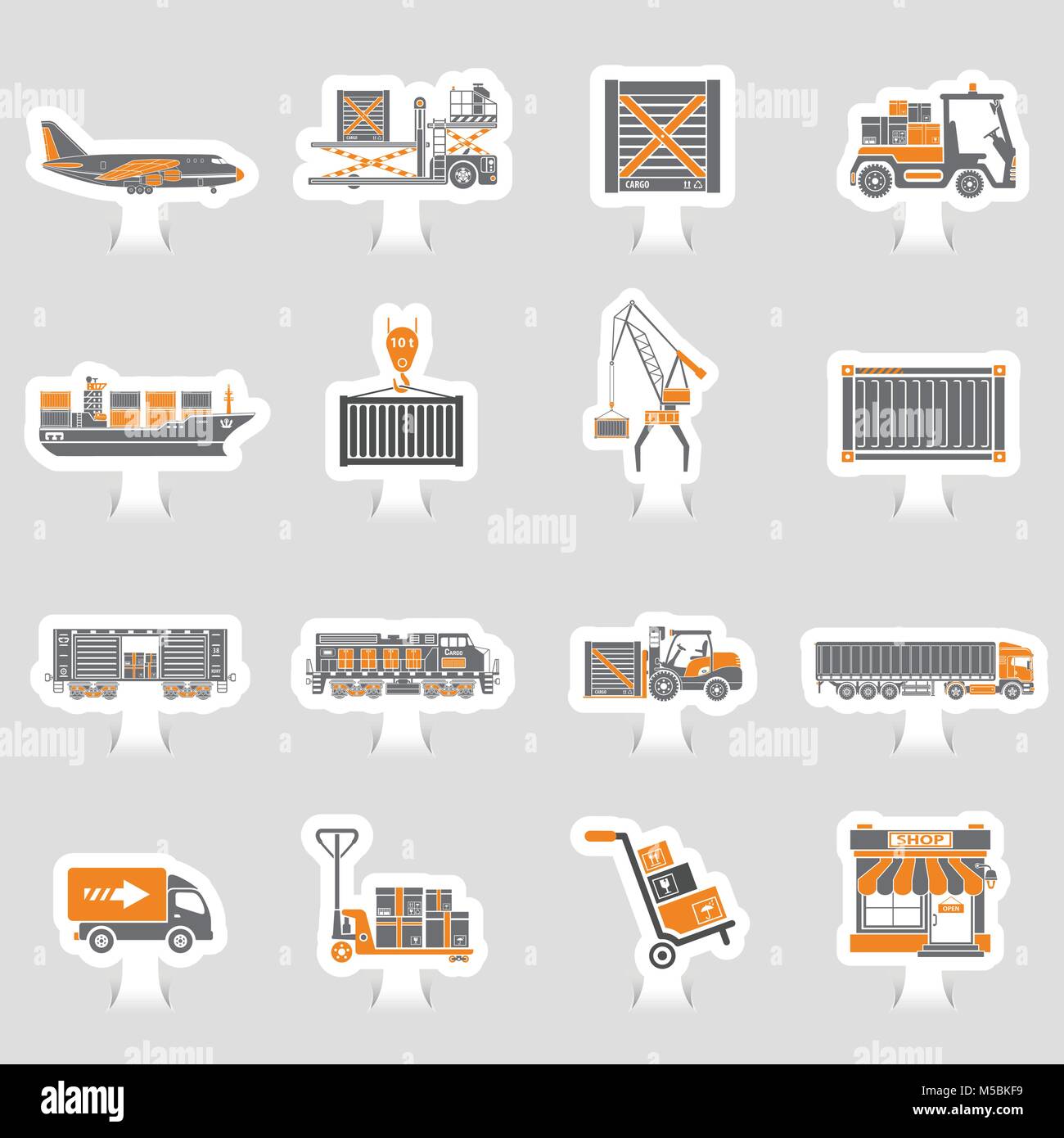 Cargo Transport und Verpackung zweifarbig-Aufkleber-set Stock Vektor