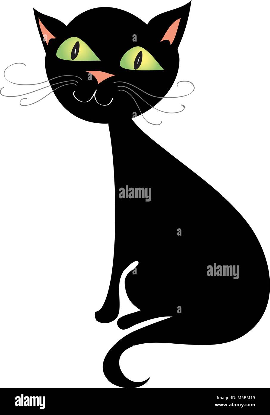 Ein Cartoon stilisierte schwarze Katze mit grünen Augen Stock Vektor