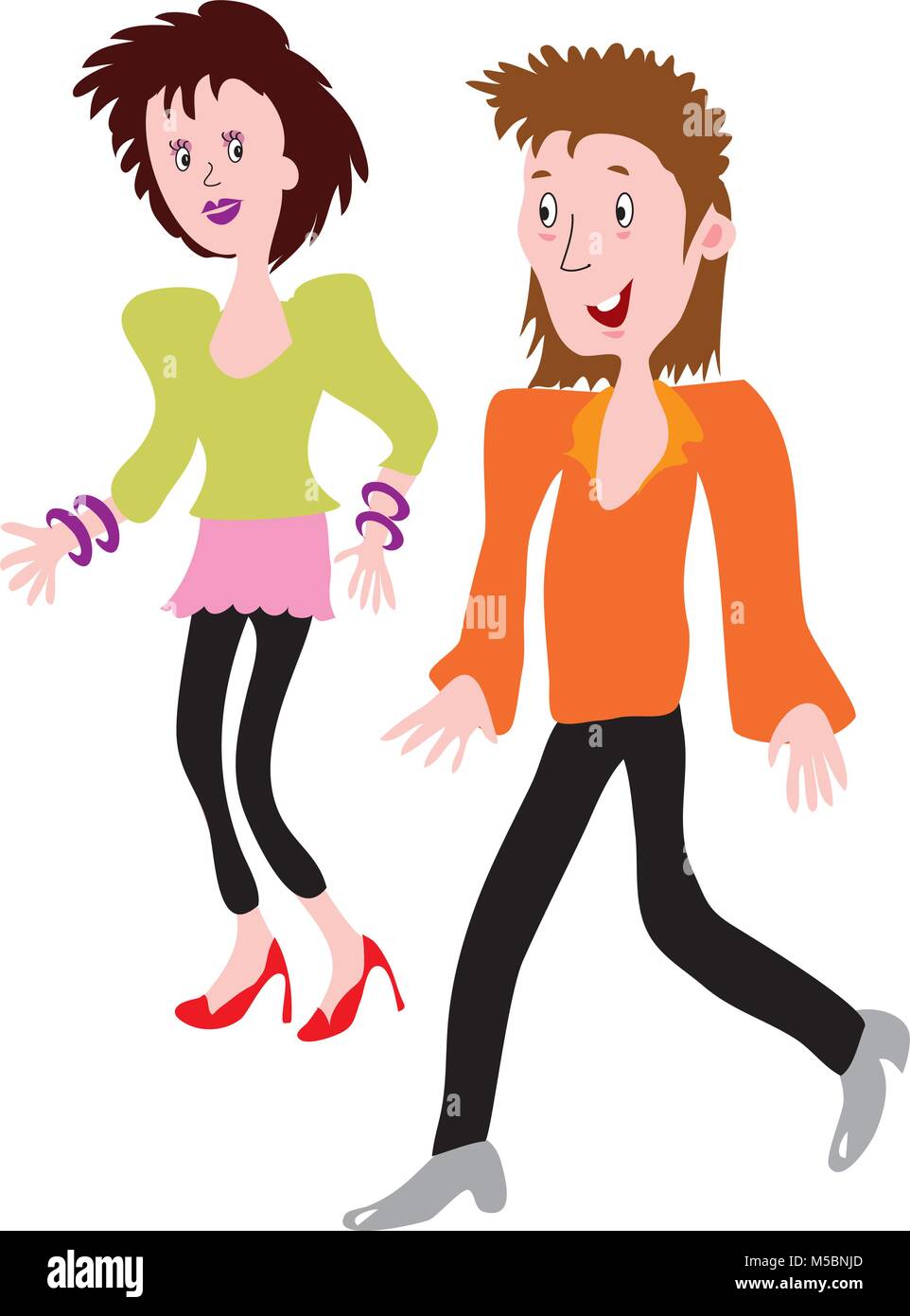 Cartoon Paar in die modische Kleidung der 80er Jahre Stock Vektor