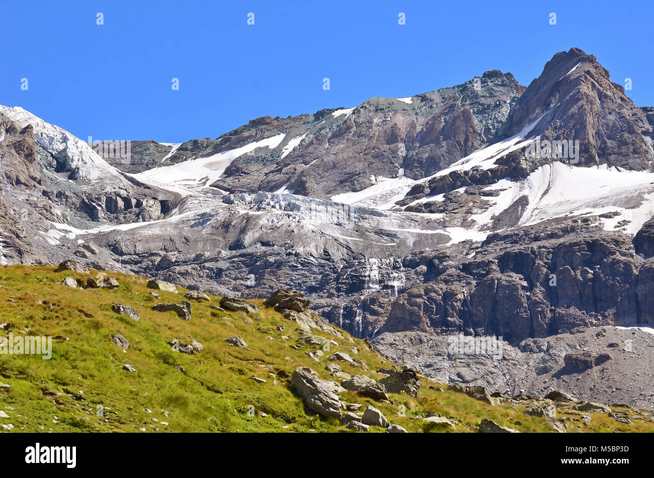 Die Grande Tete de durch und den Sonadon Gletscher in Kombination Grand Massif, an der schweizerisch-italienischen Grenze Stockfoto