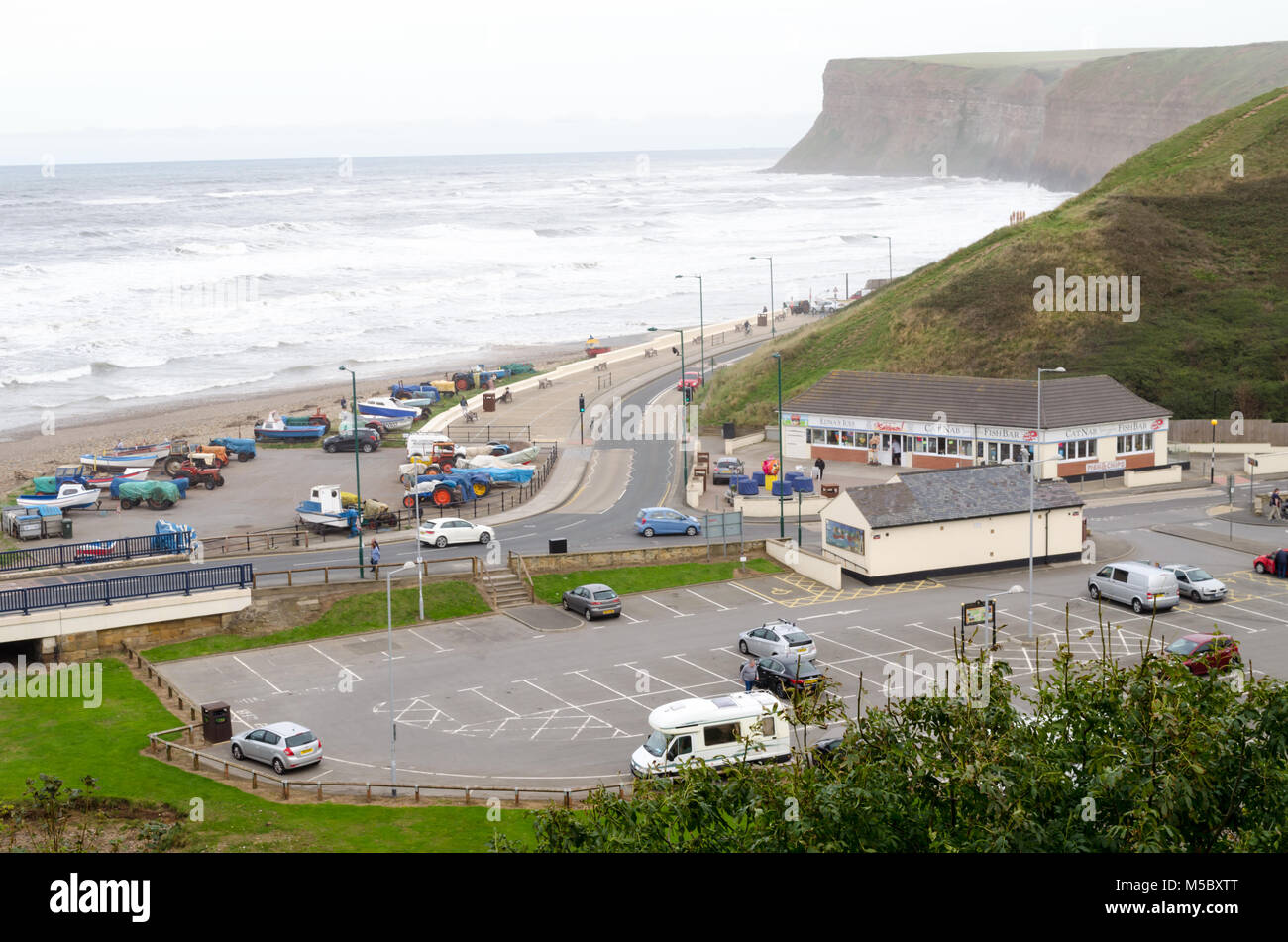 Erhöhte Blick nach Osten über Saltburn-by-the-Sea in Richtung Jagd Cliff Stockfoto