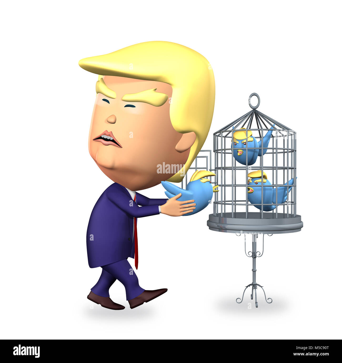 Donald Trump, Twitter Vögel im Käfig Stockfoto