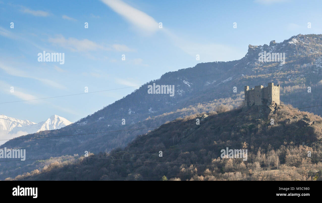 Ussel Schloss in Valle d'Aosta, Italien. Durch Ebalo II von Challant in der Mitte des 14. Jh. Stockfoto