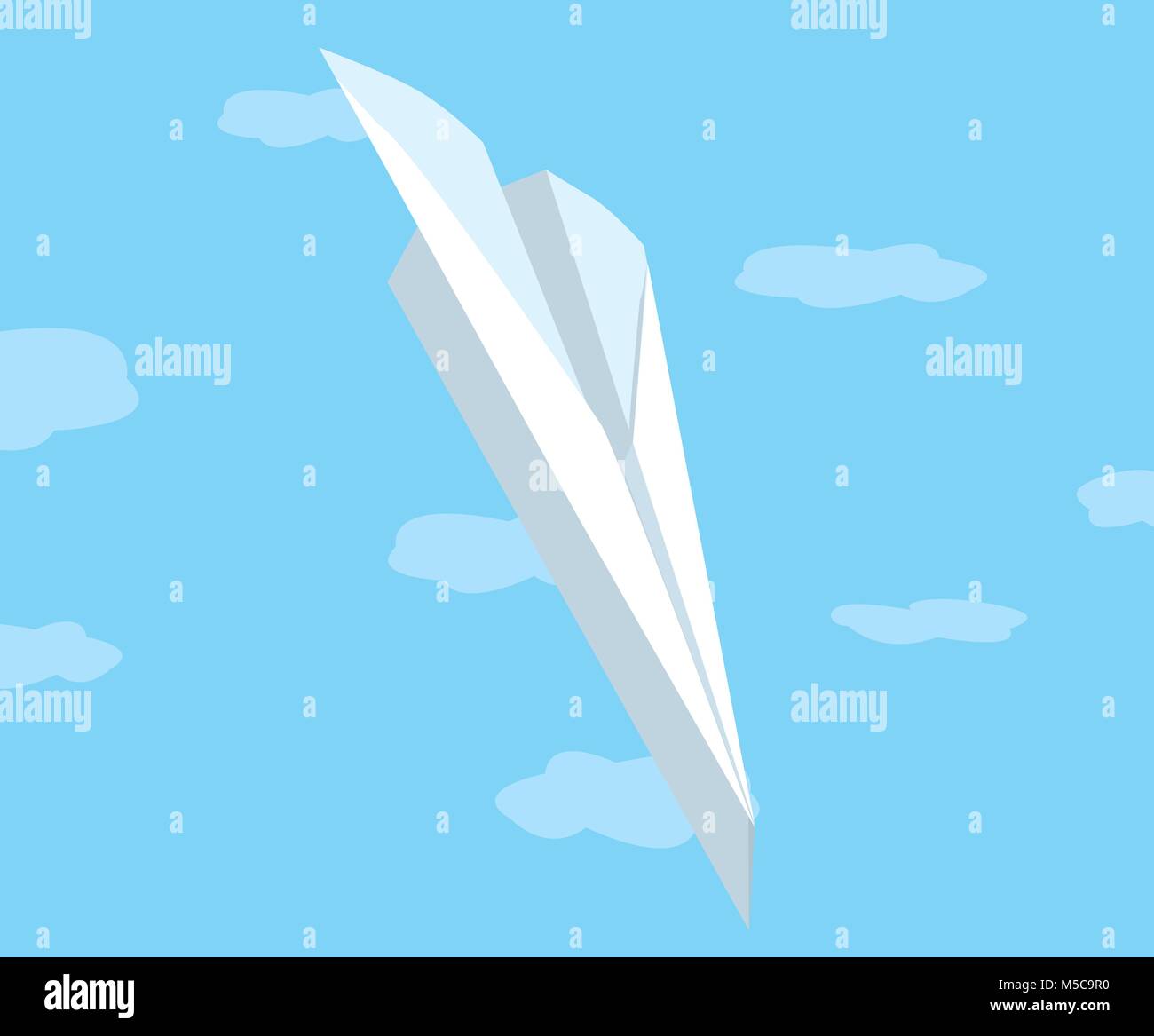 Cartoon Illustration von Paper Plane Ausfall freefalling durch den Himmel Stock Vektor