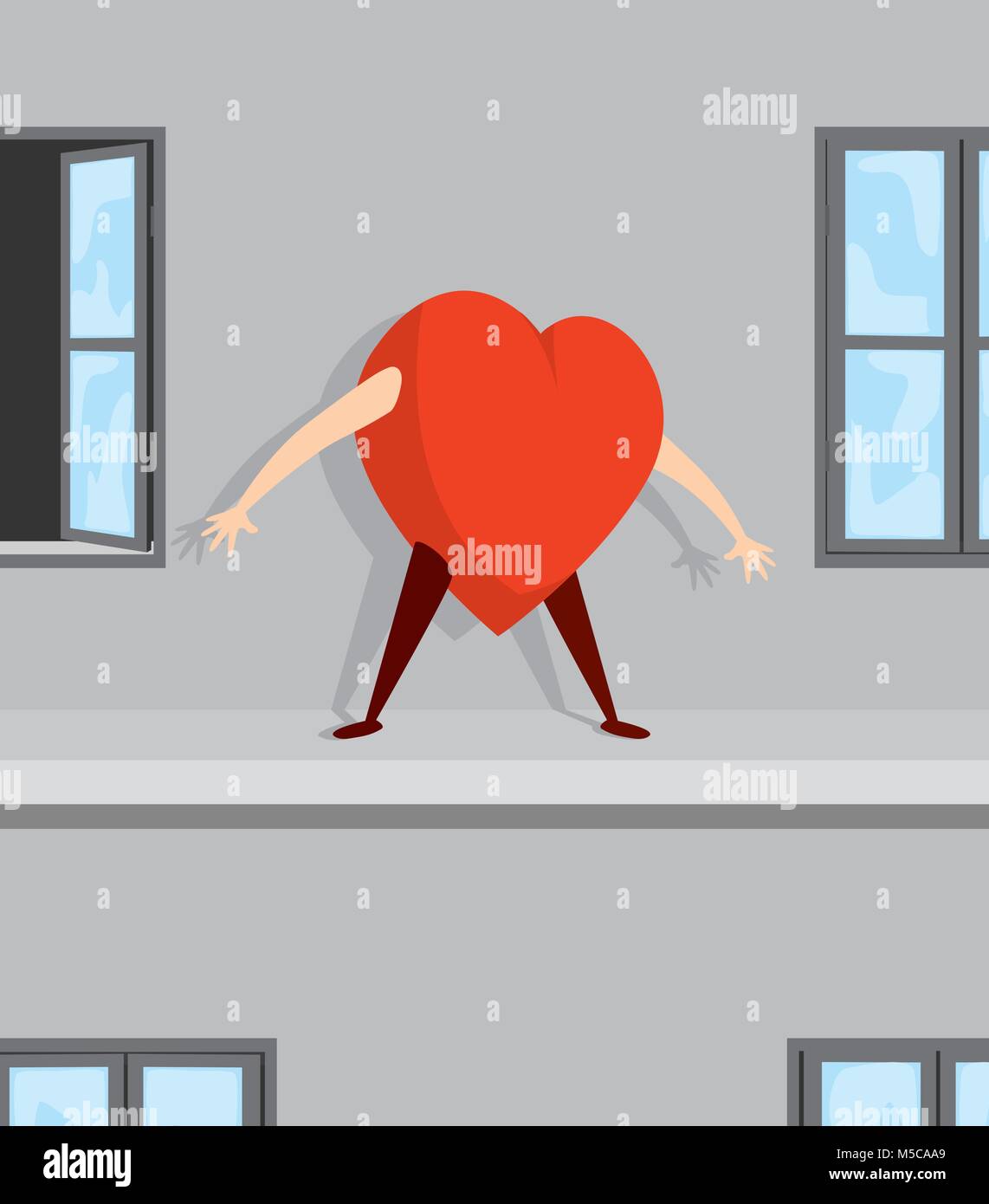 Cartoon Illustration von verzweifelten Herzen stehen auf Leiste Stock Vektor
