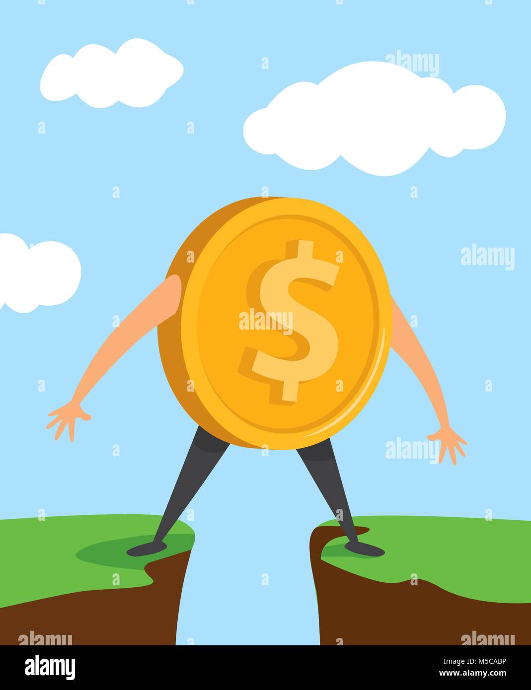 Cartoon Illustration von Dollar Münze in der Mitte klemmt Stock Vektor
