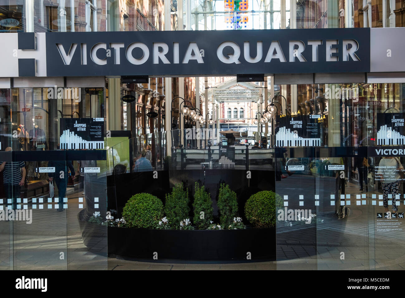 Eingang zum Leeds Victoria Quarter. Stockfoto