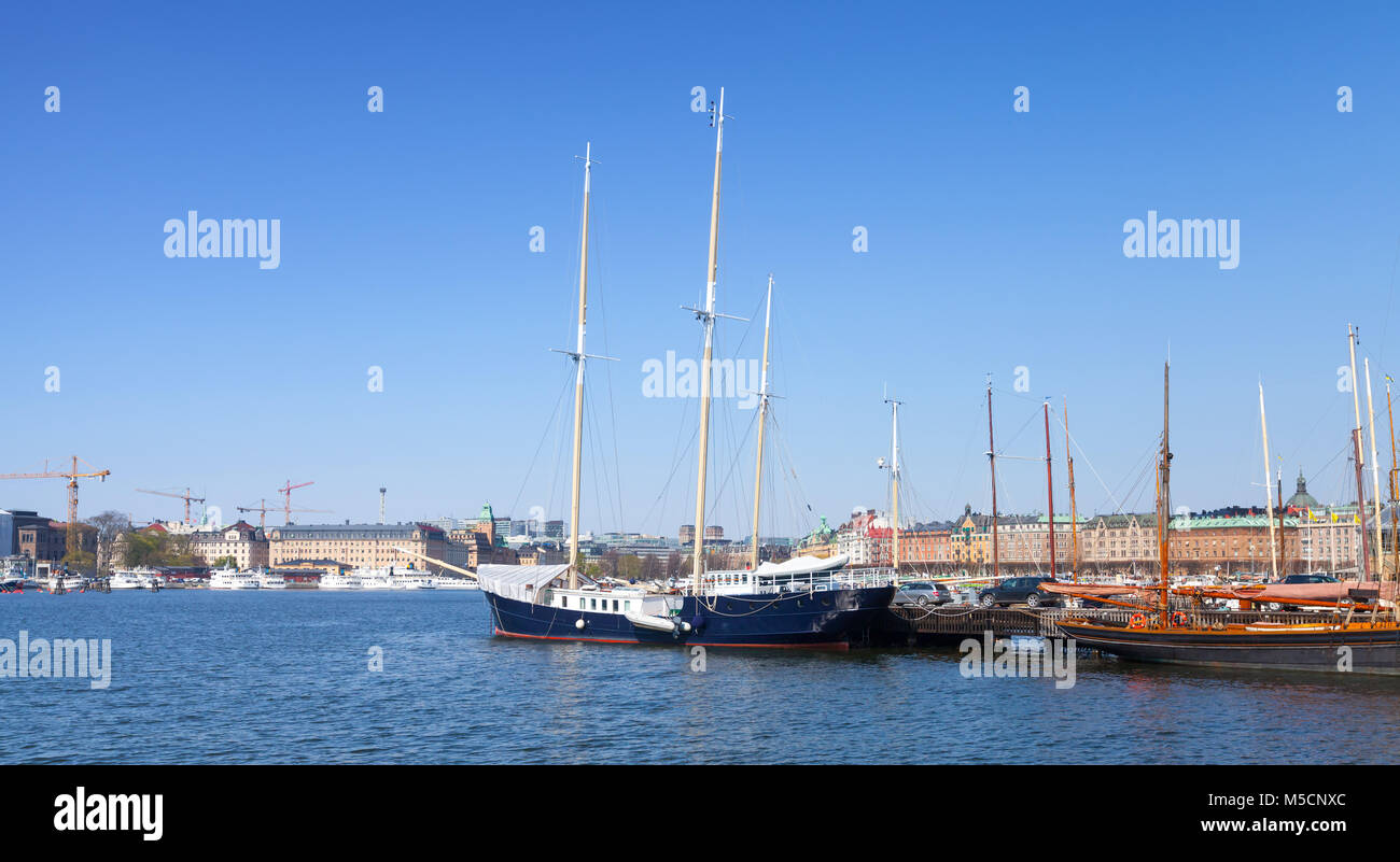 Vintage segeln Schiffe in die Stadt Stockholm, Schweden Stockfoto