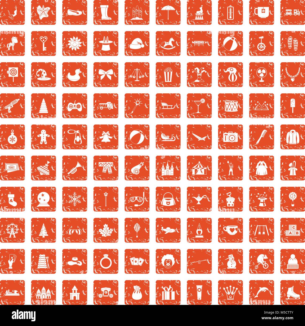 100 Kinder Icons Set grunge orange Stock Vektor
