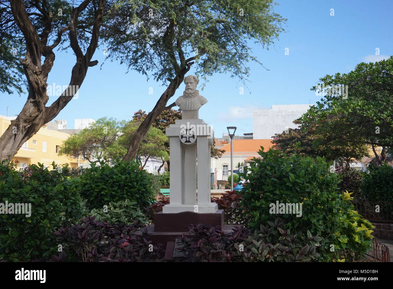 Statue von Luis Camöes Praça Nova, Mindelo, Sao Vicente, Kap Verde Stockfoto